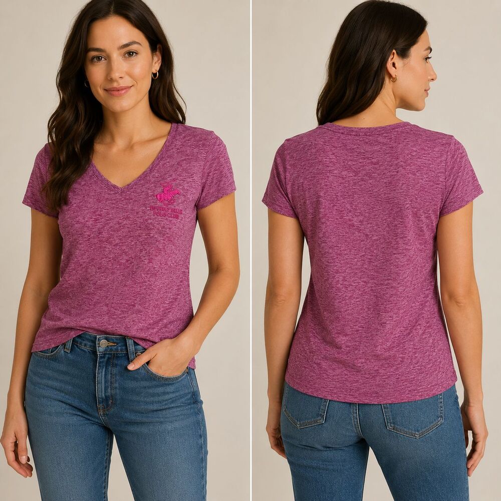 Beverly Hills Polo Club Womens XL Purple Heather V-Neck Tee Shirt NWOT